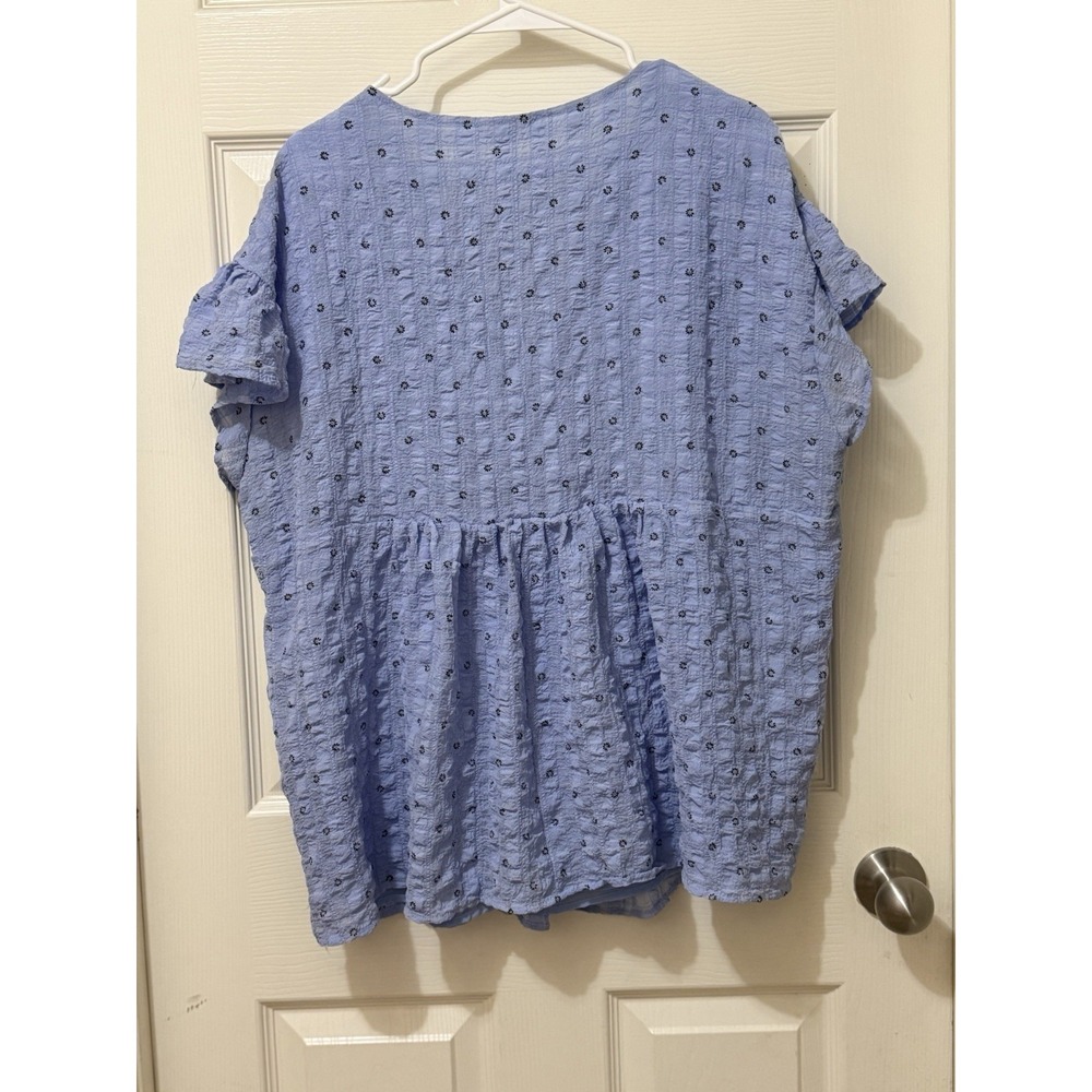 Entro Embroidered Boho Babydoll Blouse Blue Lined Floral Hippie Cottage Core 1X - Picture 2 of 10